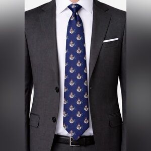 Lillian Vernon Christmas Men's Navy Snowman Pattern Tie 100% Silk  Festive